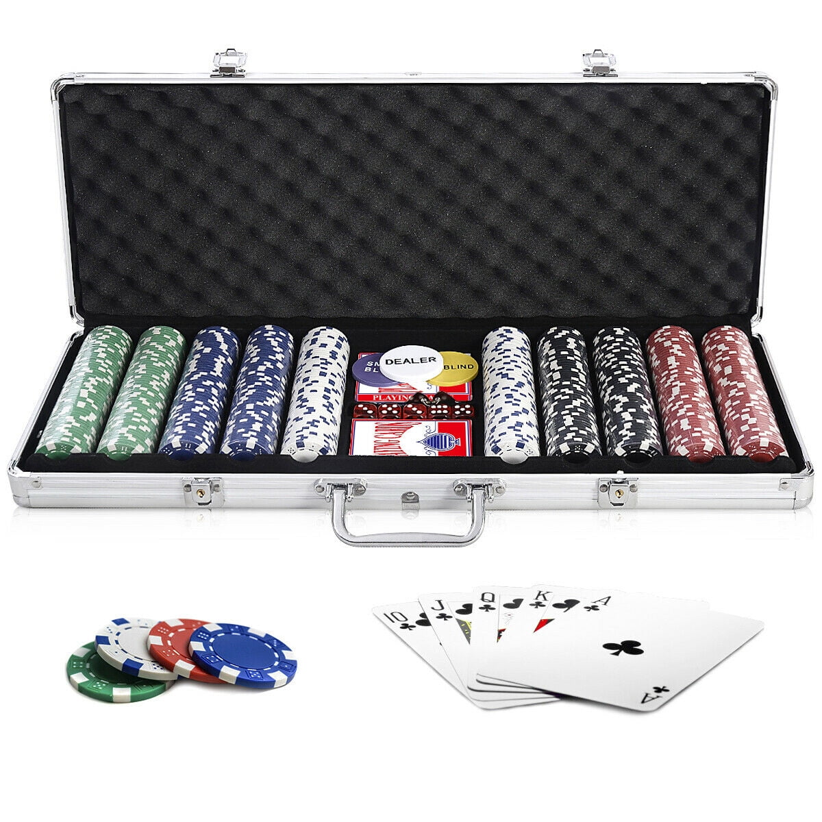 Texas Hold/'Em Dice Poker Chip Set 500 Count 11.5 With Aluminum Case Table Felt