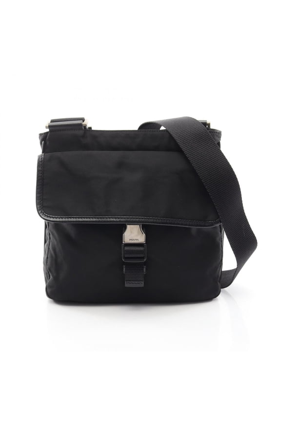 Pre-Owned Prada Triangle Logo Shoulder Bag/Handbag, Nylon & Saffiano Leather, Women's, Black