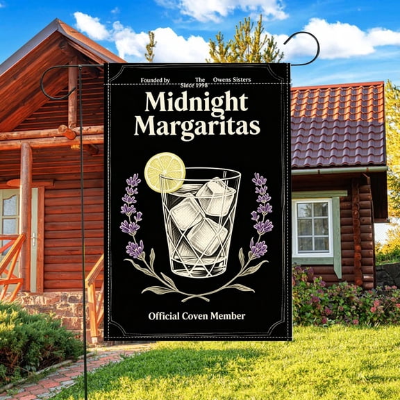 Witch Themed Garden Flag Midnight Margaritas Coven, Double Sided 12x18 Inch Outdoor Yard Patio Decoration for Holiday Party
