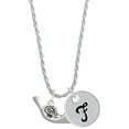 thumbnail image 1 of Delight Jewelry Silvertone French Horn Silvertone Script Initial Disc - F - Charm Necklace, 20"+3", 1 of 4