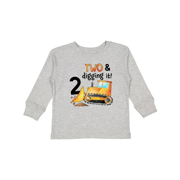 Inktastic Two and Digging It Bulldozer 2nd Birthday Boys or Girls Long Sleeve Toddler T-Shirt