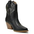 thumbnail image 4 of Soda Women Cowgirl Cowboy Western Stitched Ankle Boots Pointed Toe Short Booties High Top Blazing Black 8.5, 4 of 4