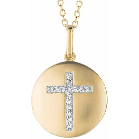Diamond Accent Yellow Gold-Plated Sterling Silver Round Cross Disc Pendant