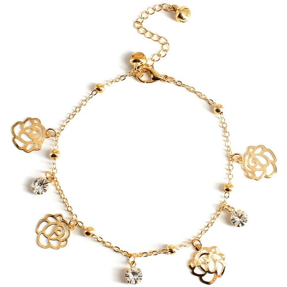 Chaîne Chaîne Fleur Strass SHINESTONE BELL BELL BEACHE ANKLET BROCELLE BIAGE DE PIED