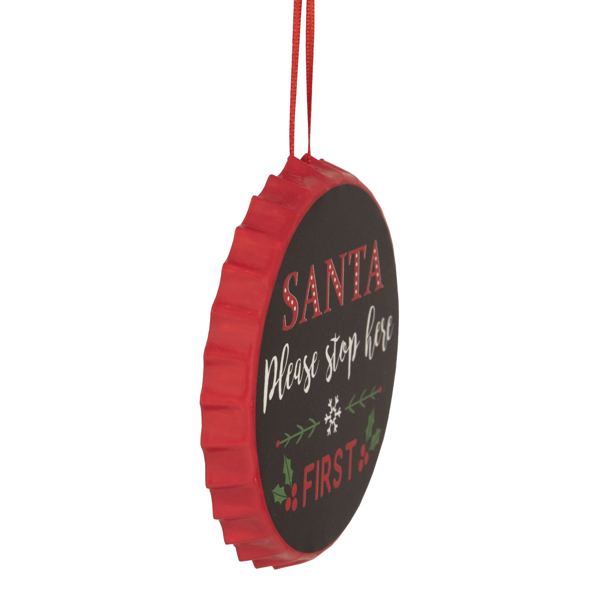 4" Black Iron Cap "Santa Please Stop Here First" Christmas Ornament