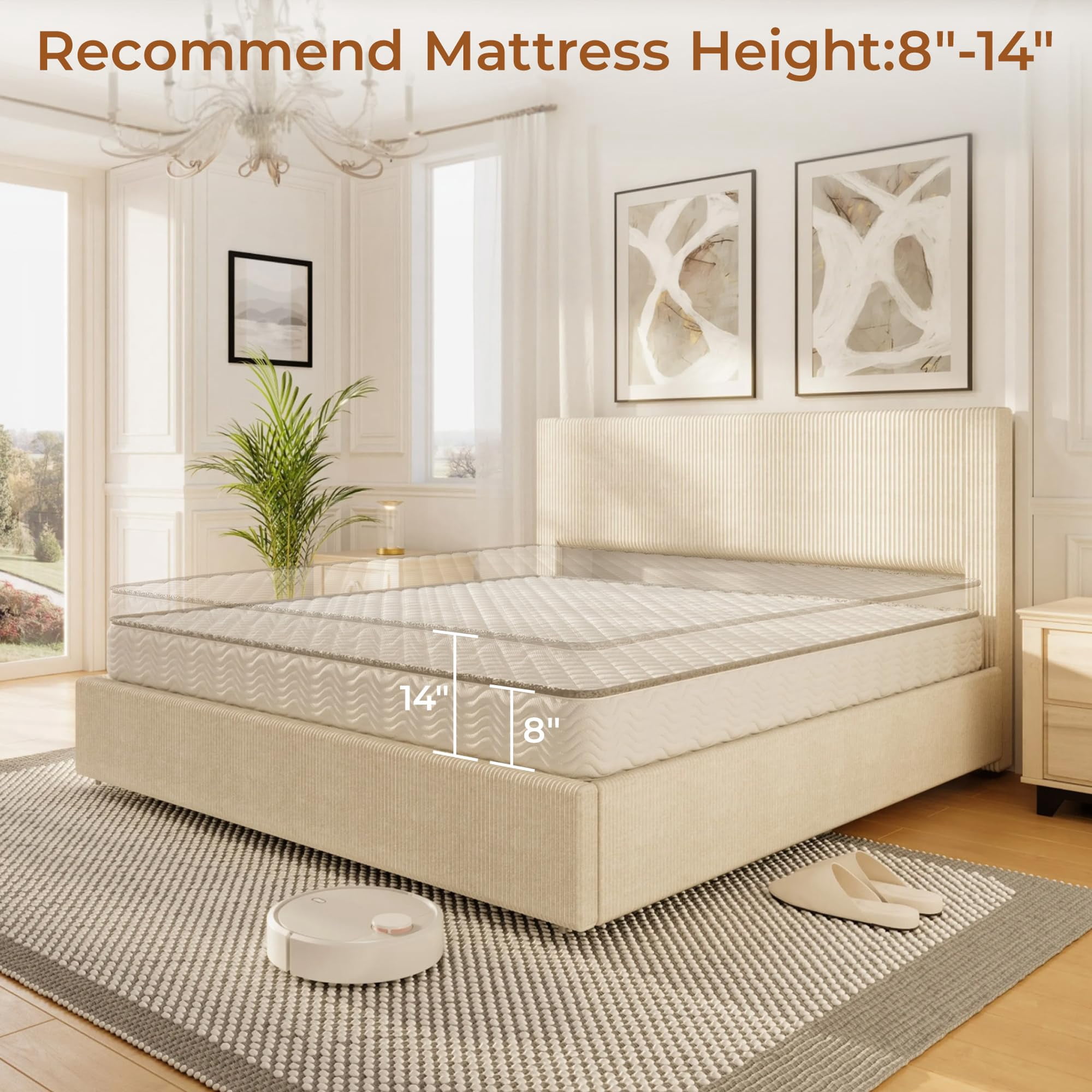 Huisuilinss Queen Size Bed,Full Size Upholstered Platform Bed Frame With Tufted Wingback Headboard,King Bed Frame With 4 Storage Drawers And Wooden Slats Support,No Box Spring Needed