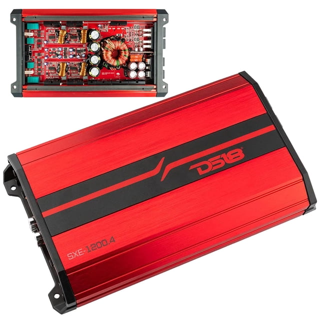 Amplificador de coche DS18 SXE-1200.4/RD de rango completo clase A/B de 4 canales