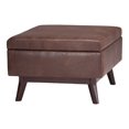 thumbnail image 1 of SIMPLIHOME Owen 34 inch Wide Rectangle Coffee Table Lift Top Storage Ottoman, Cocktail Footrest Stool in Upholstered Distressed Saddle Brown Faux Leather, Mid Century Modern, Living Room, 1 of 6
