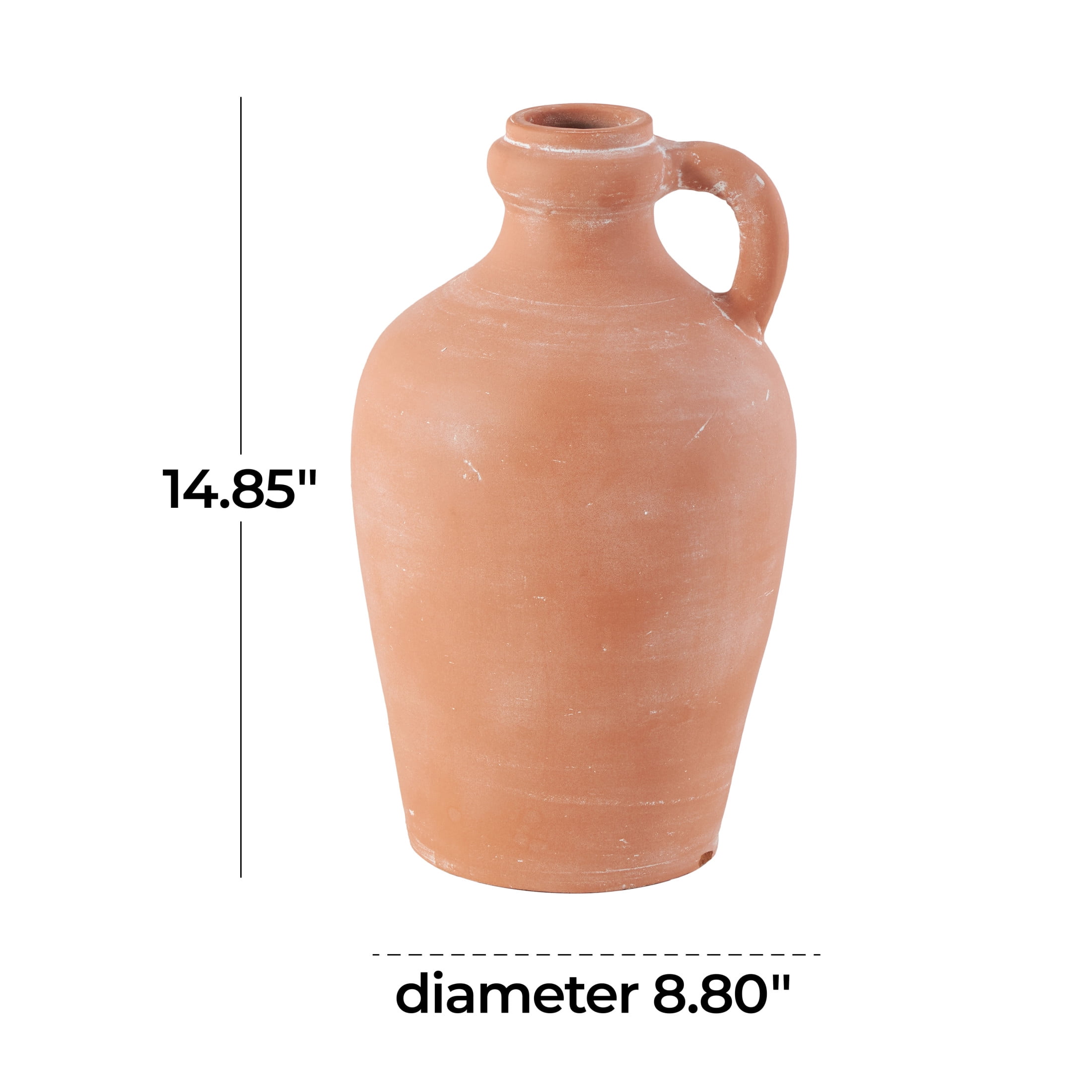 DecMode 15" Terracotta Jug Pink Ceramic Vase with Handle
