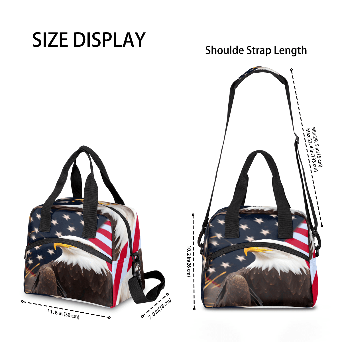 Herdesigns American Flag Eagles Insulated Lunch Bag for Women Men Adults Large Reusable Lunch Box 4th of July Leakproof Cooler Tote Bags with Adjustable Shoulder Strap