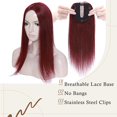 thumbnail image 3 of MY-LADY Clip In Remy Topper Hairpiece Human Hair Clip On Toupee Wispy Bangs For Women Middle Part With Hair Loss Thinning Hair #99J Wine red, 3 of 8