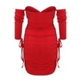 thumbnail image 3 of LYXSSBYX Long Sleeve Dresses Women's Off Shoulder Mini Dress Sexy Pleated Strapless Body Party Clubwear, 3 of 9