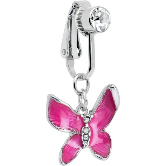 Body Candy Womens Clip On Navel Ring Fake Piercing Chunky Butterfly Pink Mens Dangle Belly Button Ring