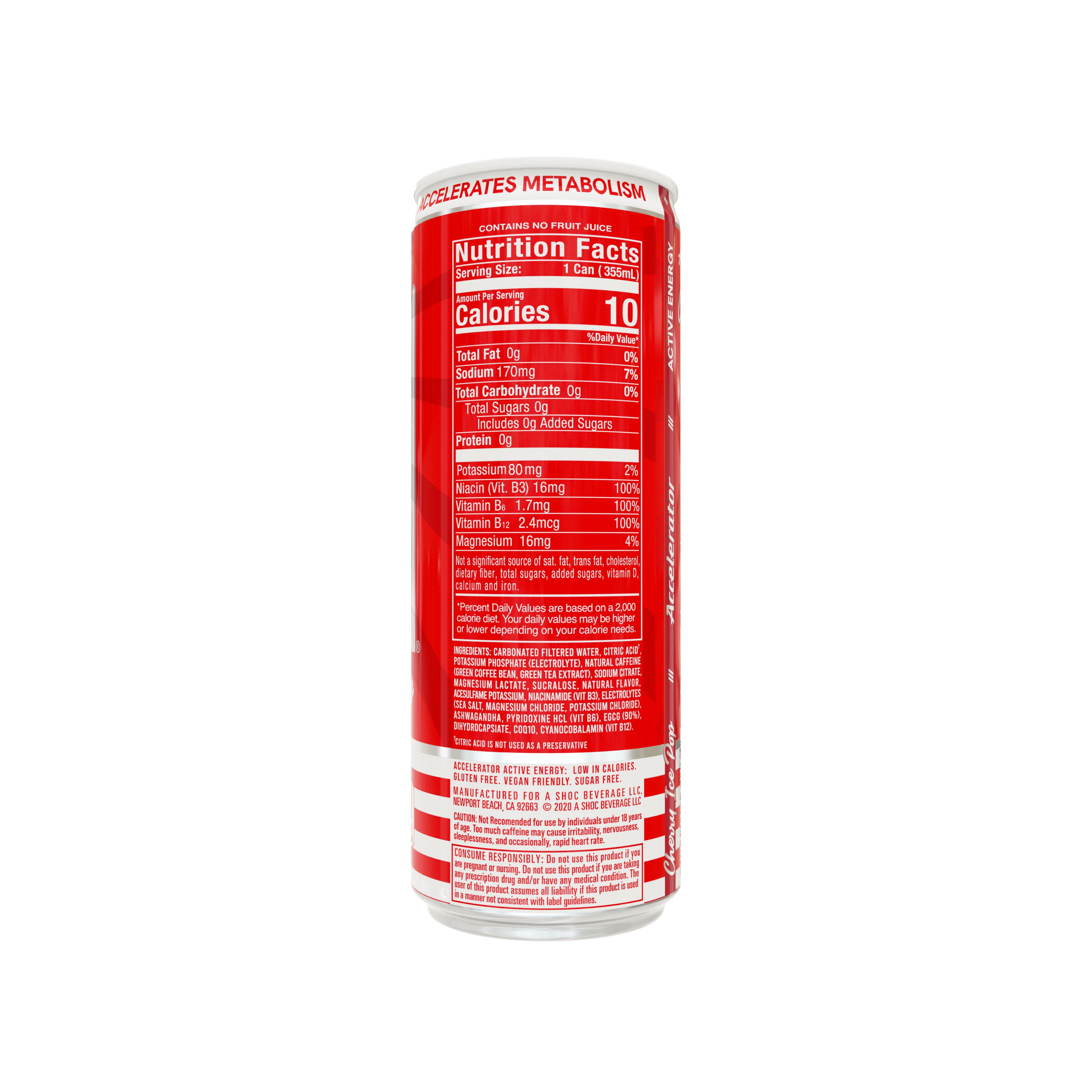 (4 pack) Accelerator Cherry Ice Pop Energy Drink, 12 fl oz can