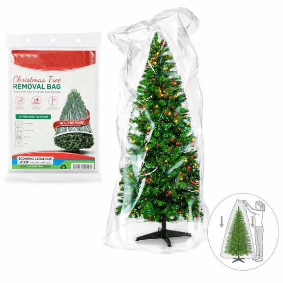 Artrylin Clear Large Christmas Tree Storage Bag 75"×106", Heavy Duty 2 Mil Waterproof Plastic Dust Cover, Extra Large Disassembled Tree Transport Bag for Holiday Decor, Attic, Garage & Moving