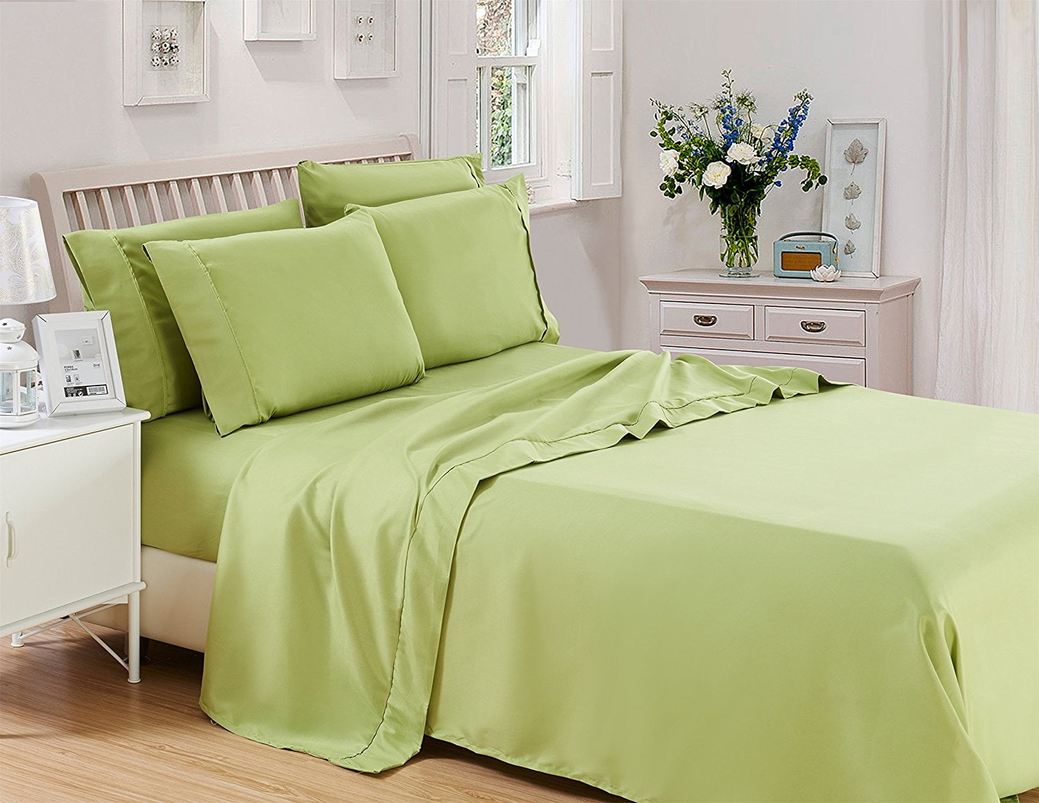 Plain Microfiber Bed Sheet Set( Green, Twin) Deep Pocket Bed Sheet Set