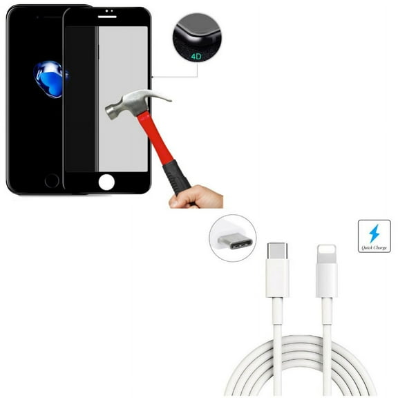 iPhone 8/7/6S/6 - 6ft USB Cable w Tempered Glass Privacy Screen Protector - Type-C to iPhone Charger Power Cord Sync, Curved Anti-Spy Anti-Peep 4D Edge Case Friendly for iPhone 8/7/6S/6