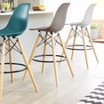 thumbnail image 5 of 2xhome Set of 2 Gray 28" Seat Height Modern Plastic Style Bar Stool Barstool Counter Stools with backs and armless Natural Legs Wood Eiffel Legs Dowel-Leg, 5 of 6