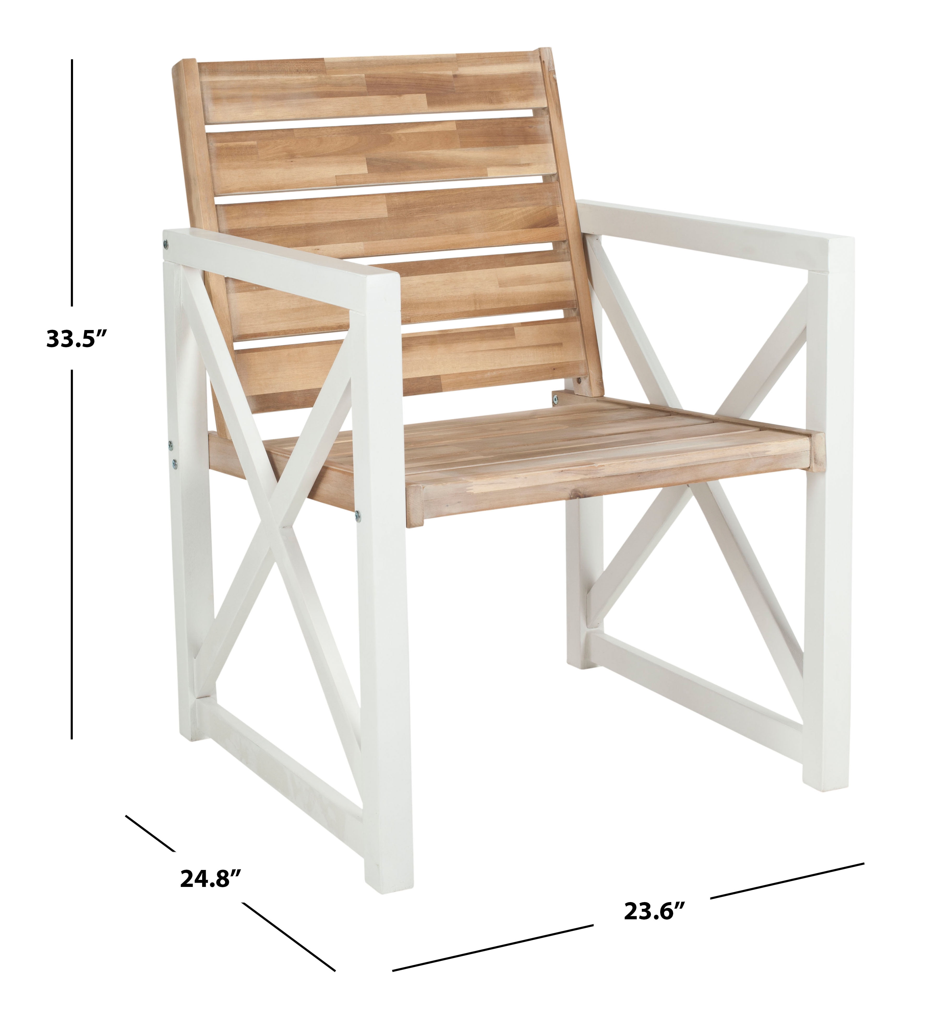 SAFAVIEH Irina Outdoor Patio Acacia Armchair, White/Oak, Set of 2