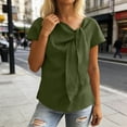 thumbnail image 4 of FchengtaiS Women's Short Sleeve Business Casual Shirts Elegant Knot Neckline Tops Summer Cotton Linen Blouse, 4 of 7