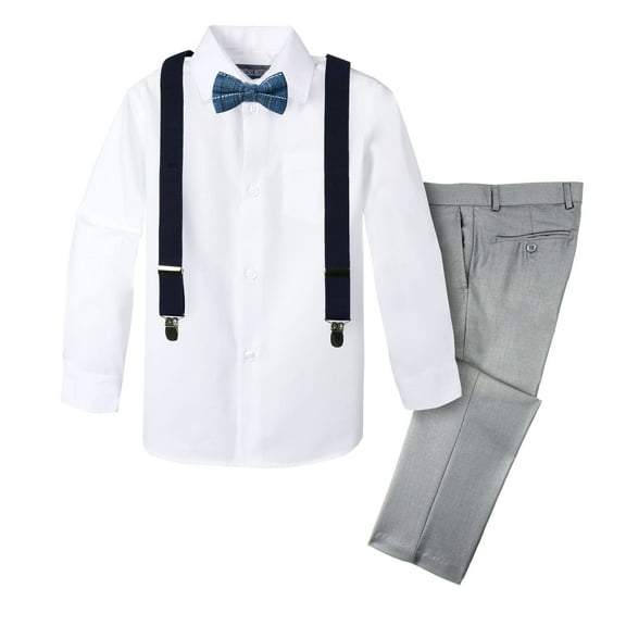 Spring Notion Boys' 4-Piece Plaid Suspender Outfit