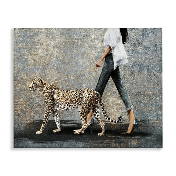 Stupell Industries Trendy Woman with Leopard People Painting Wrapped Canvas Art Print Wall Art, 20 x 16