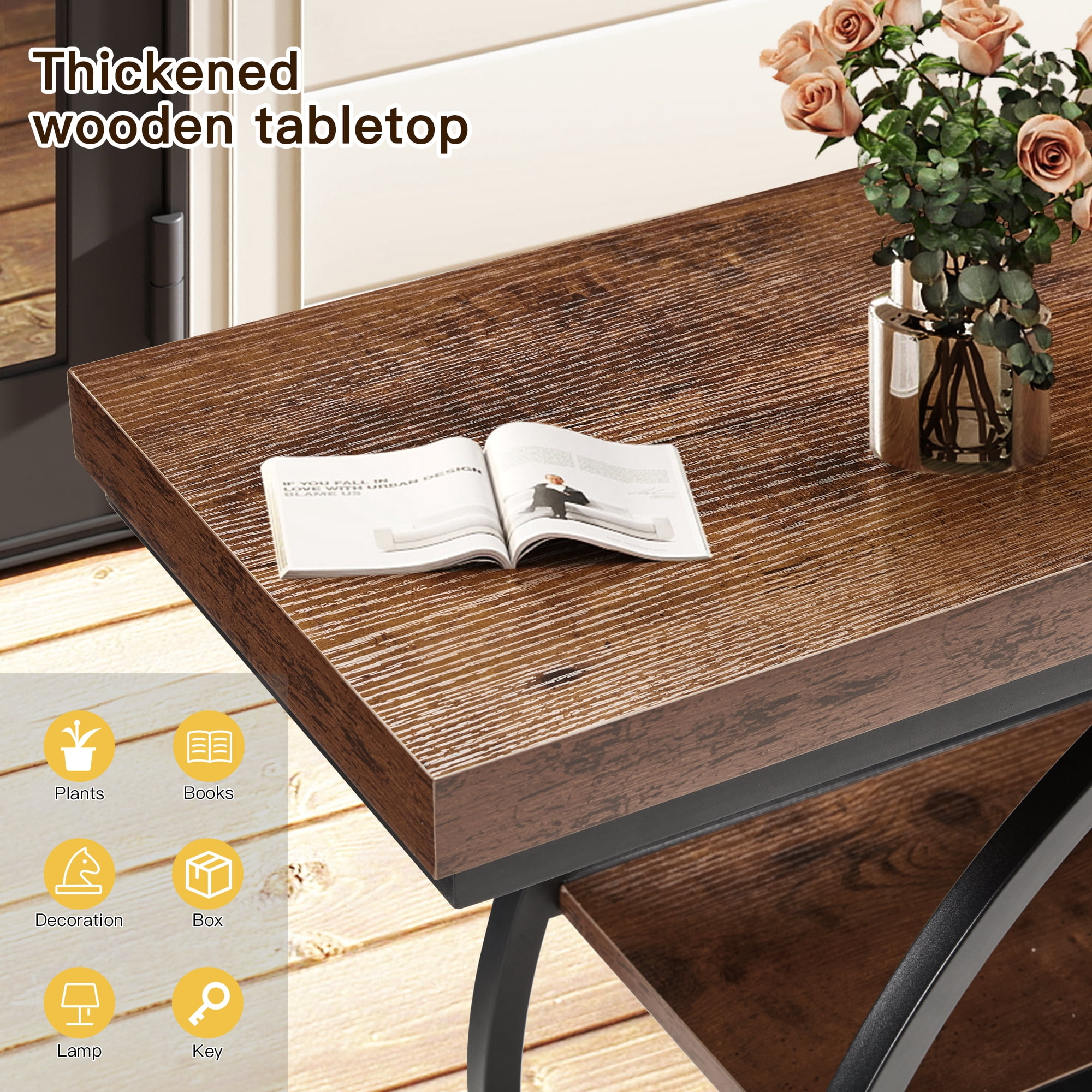 Erinnyees 4 Tier Console Table, 41.3" Entryway Table, Rustic Style Sofa Table, with Storage Shelves, Adjustable Foot Pad, for Hallway, Rustic Brown