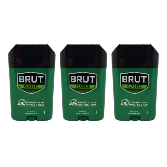 Brut Classic Oval Deodorant. Solid. Regular Original Fragrance. 48 H Powerful Odor Protection. 2.25 oz / 63g. Pack of 3
