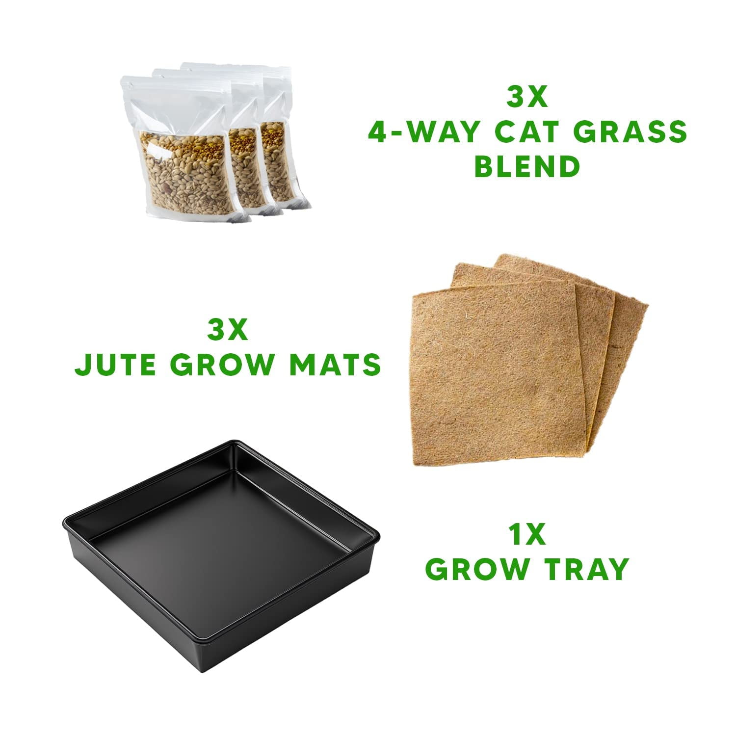 Cat Grass Growing Kit - Organic Seed, Jute Grow Mats, 10 x 10 Grow Container - Great for Indoor or Outdoor Cat, Dogs and Other Pets - Pet Grass (Complete Cat Grass Kit)