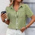 thumbnail image 4 of HongQid Women's Plaid Short Sleeve Button Down Shirt Casual Summer Blouses Tops, 4 of 8