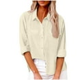 thumbnail image 2 of Wiyuqeen Cotton Linen Button Down Shirts Womens with Pokcet Rolled Cuff Sleeve Collar Tshirts Solid Color Oversized Tees Mothers Day Sale, 2 of 7