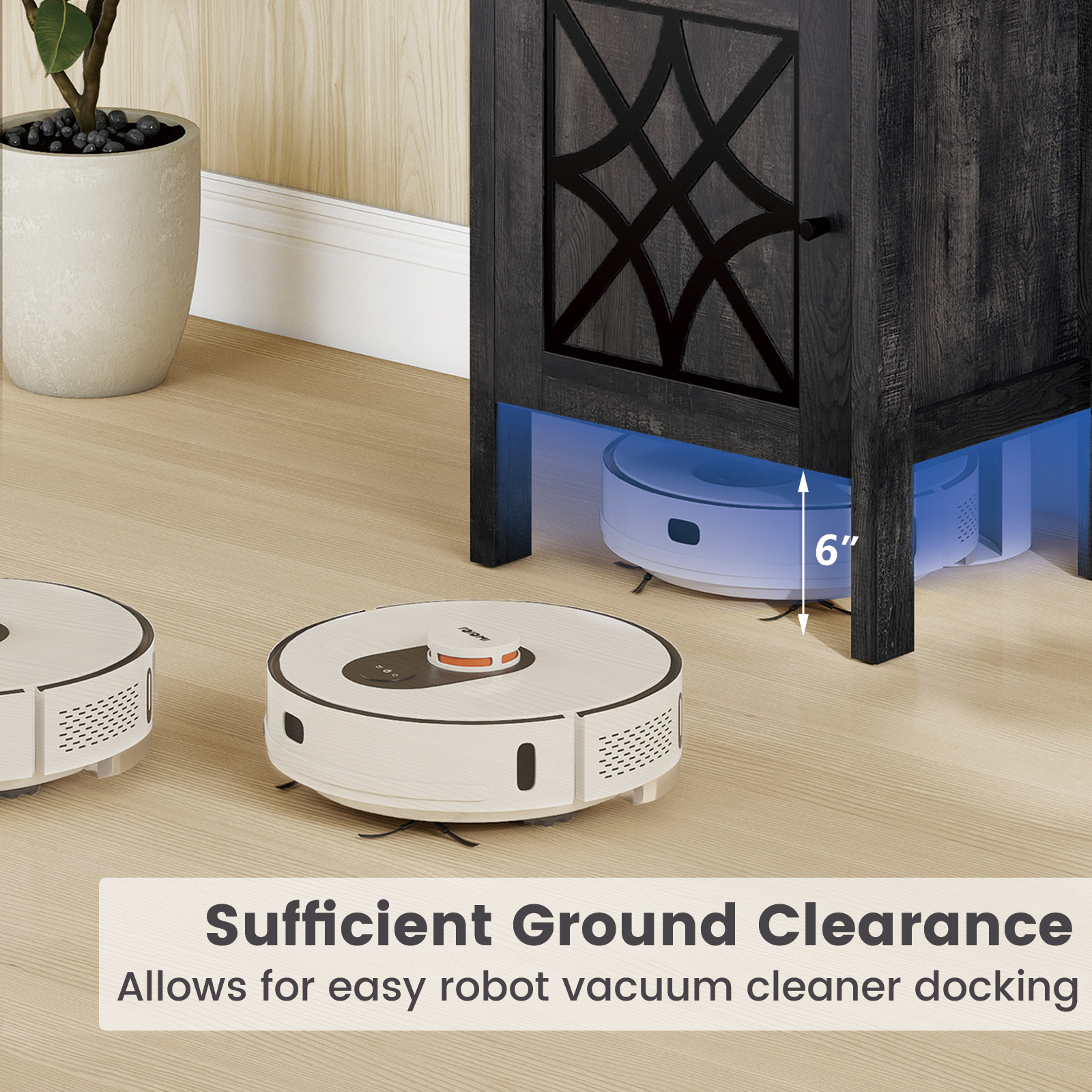 Gymax Robot Vacuum Stand Cabinet w/ Door & Open Shelf for Home Office Living Room Dark Grey