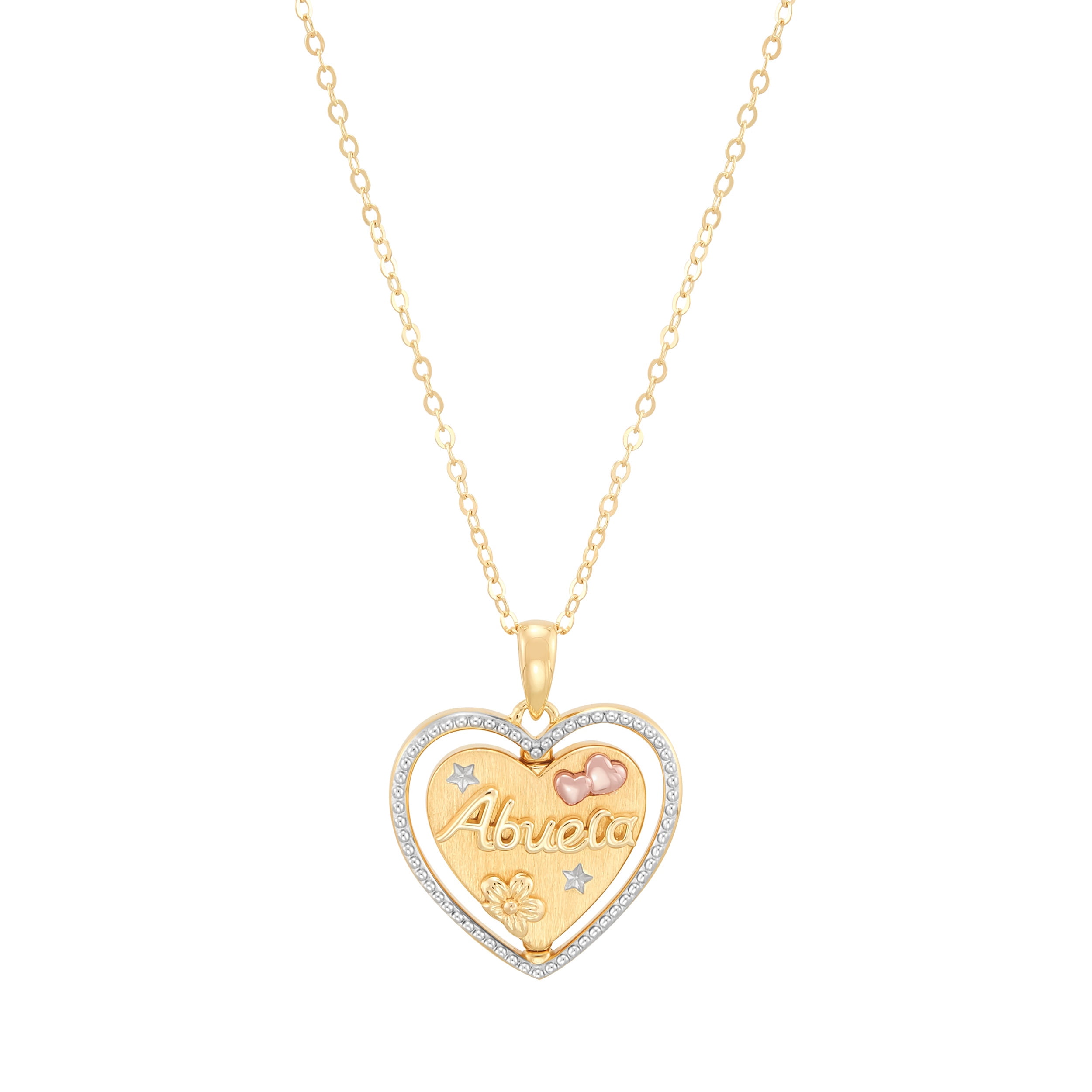 Brilliance Fine Jewelry Sterling Silver 14KT Gold Plated Spinning "Abuela" Heart Pendant Necklace, 20"