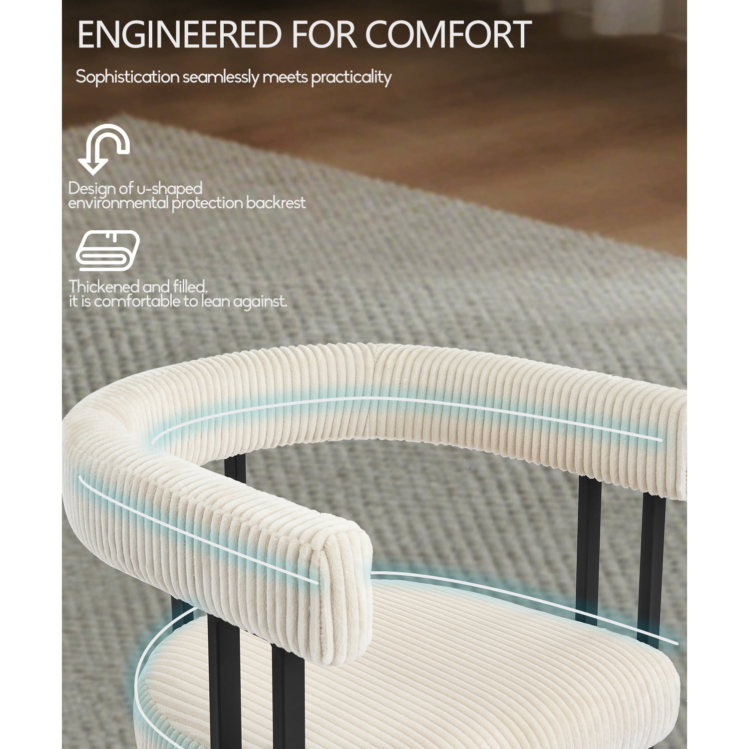 Boucle Dining Chair Set of 4 Corduroy Upholstered Dining Room Chairs Kitchen Chairs with Metal Legs Mid Century Modern Chair for Dining Room, Kitchen (White, 4)