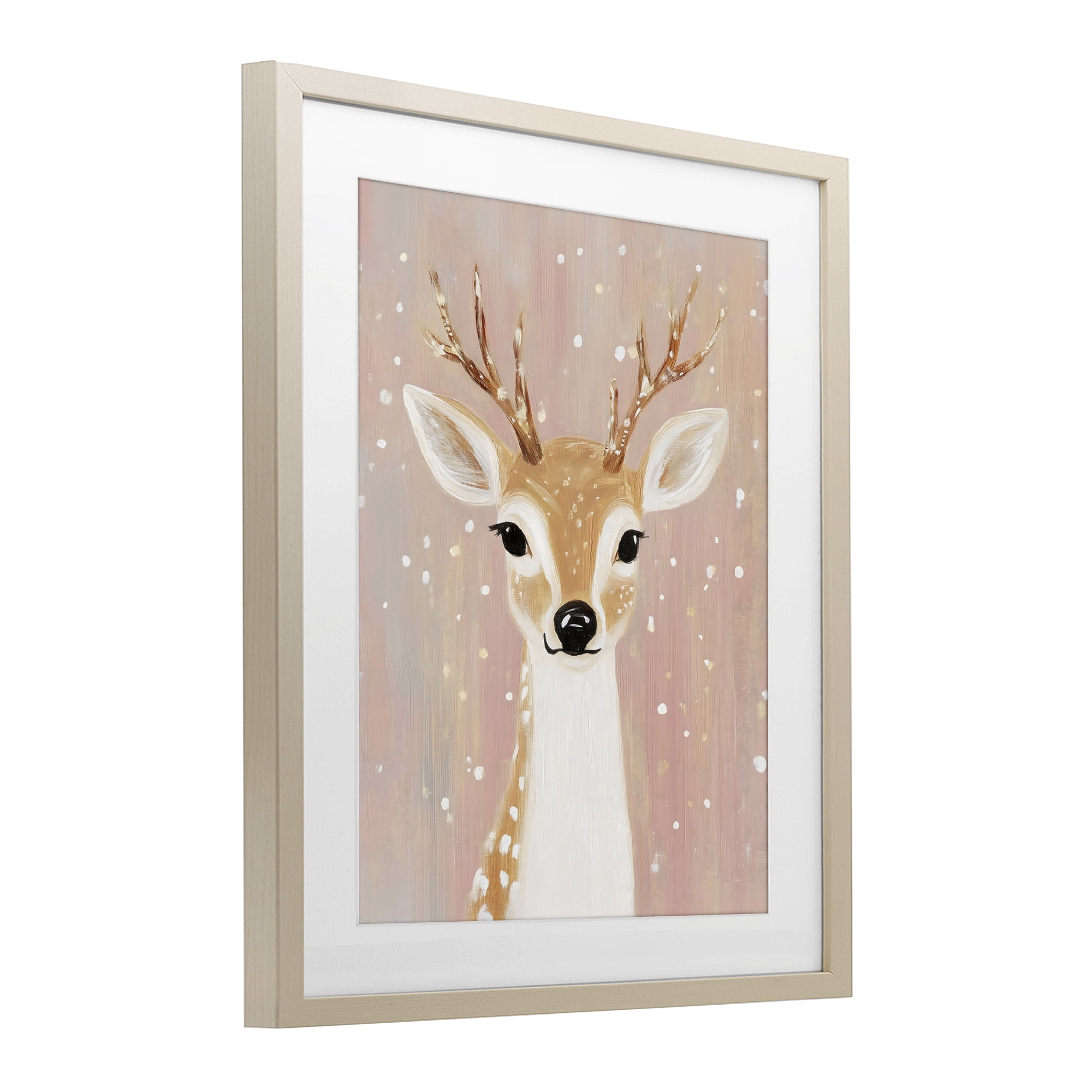 Stupell Industries Blush Pink Deer with Snowflakes Birch Framed Print Under Glass, design by The Prints Vibe