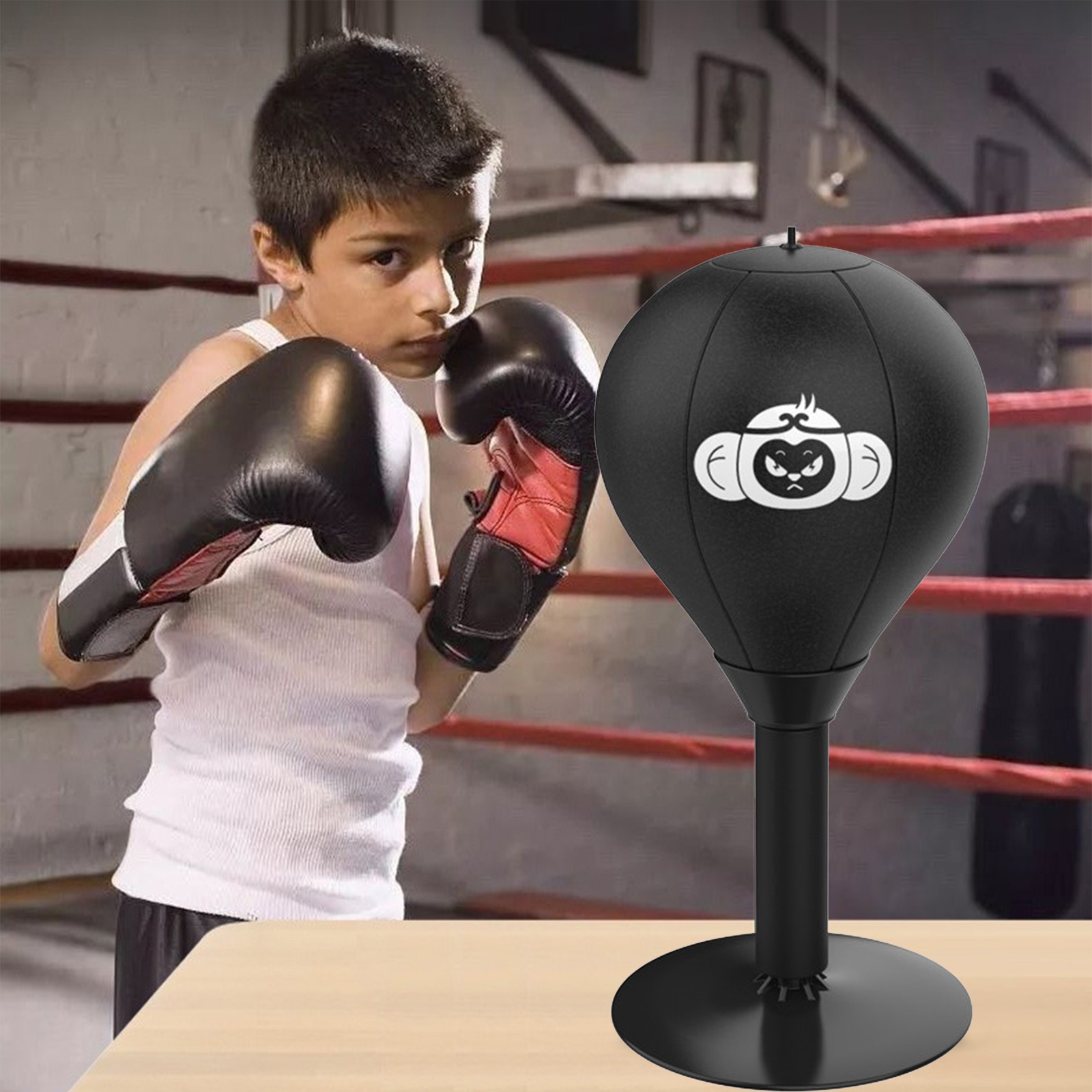 Desktop Punching Bag - Reflex Stress Relief & Tension Toy for Office/Home Workout, Heavy Duty Boxing Exercise Ball with Suction Cup Base, Fun Gifts for Kids, Adults & Coworkers black