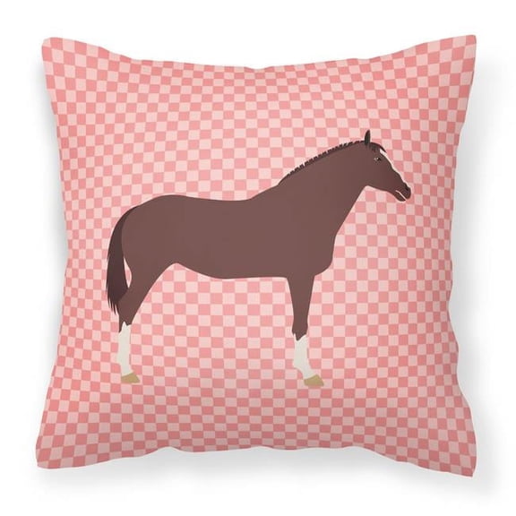 Carolines Treasures BB7913PW1414 English Thoroughbred Horse Pink Check Fabric Decorative Pillow, 14 x 14 in.