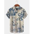 thumbnail image 2 of Camisa de hombre con estampado gráfico de tiburón sirena, ancla, cuello vuelto, manga corta, botones, ropa de calle, ropa de moda, 2 of 4