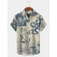 thumbnail image 2 of Camisa de hombre con estampado gráfico de tiburón sirena, ancla, cuello vuelto, manga corta, botones, ropa de calle, ropa de moda, 2 of 5