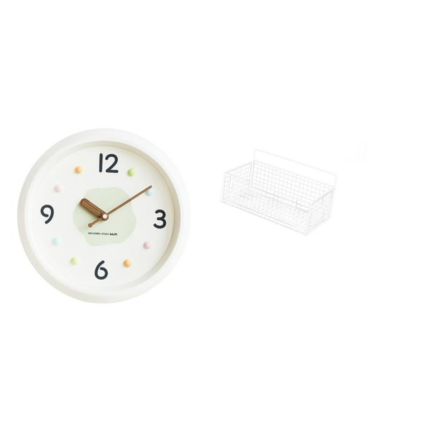 Reloj de pared,Reloj de pared decorativo,moderno y elegante.,Reloj de pared redondo silencioso y sin tictac,regalo,Cesta de almacenamiento colgante,Cesta de almacenamiento para gabinete