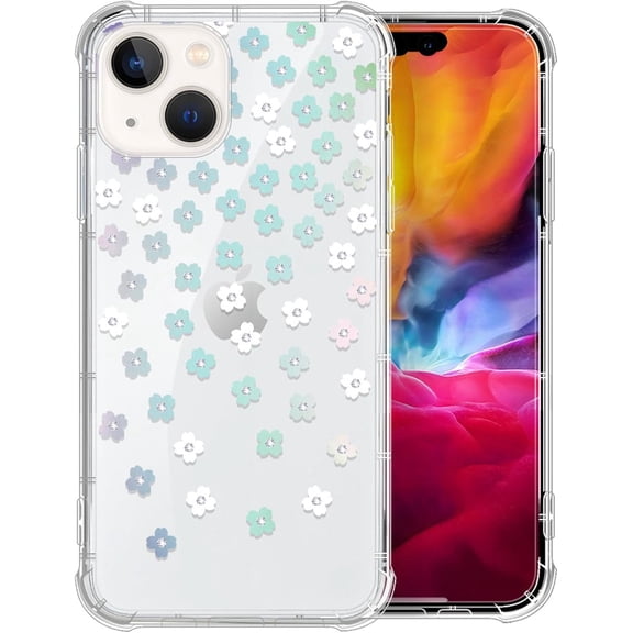 for iPhone 14 Case, [Military-Grade Protection All-Around Shockproof Corners] Clear TPU Bumper Case for iPhone 14 - Jeweled Flowers