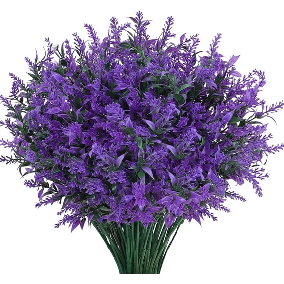 Artificial Flowers for Outdoors Artificial Lavender Flowers UV Resistant Fake Shrubs Greenery Plants Indoor Plastic Faux Bouquets for Outdoor Home Garden Porch Decoration (Purple)