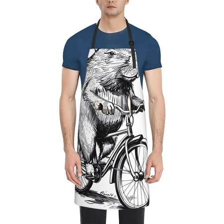 

Pofeuu Capybara Riding Bicycle Print Waterproof Apron with Pockets Adjustable Cooking Aprons Kitchen Bib for Baking Household Cleaning
