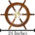 thumbnail image 2 of 24 inch Wooden Ship Wheel Wall Decoration with Brass Center Hub, Turned Spokes and Handles - by SciencePurchase, 2 of 8