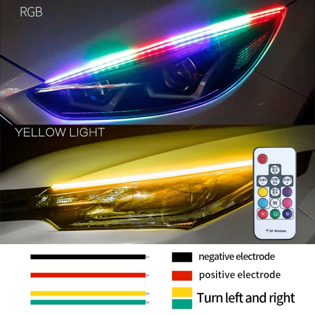 Barra de luces LED de color drl 2 piezas para automóvil flujo secuencial rgb luz diurna resistente a la intemperie. Agua colorido luz de señal señal de giro. huangjie unisex