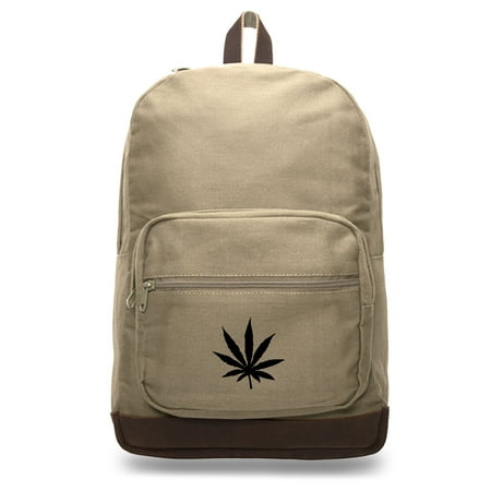 Marijuana Cannabis Leaf Backpack Stylish Canvas & Leather Bottom 420 Daypack