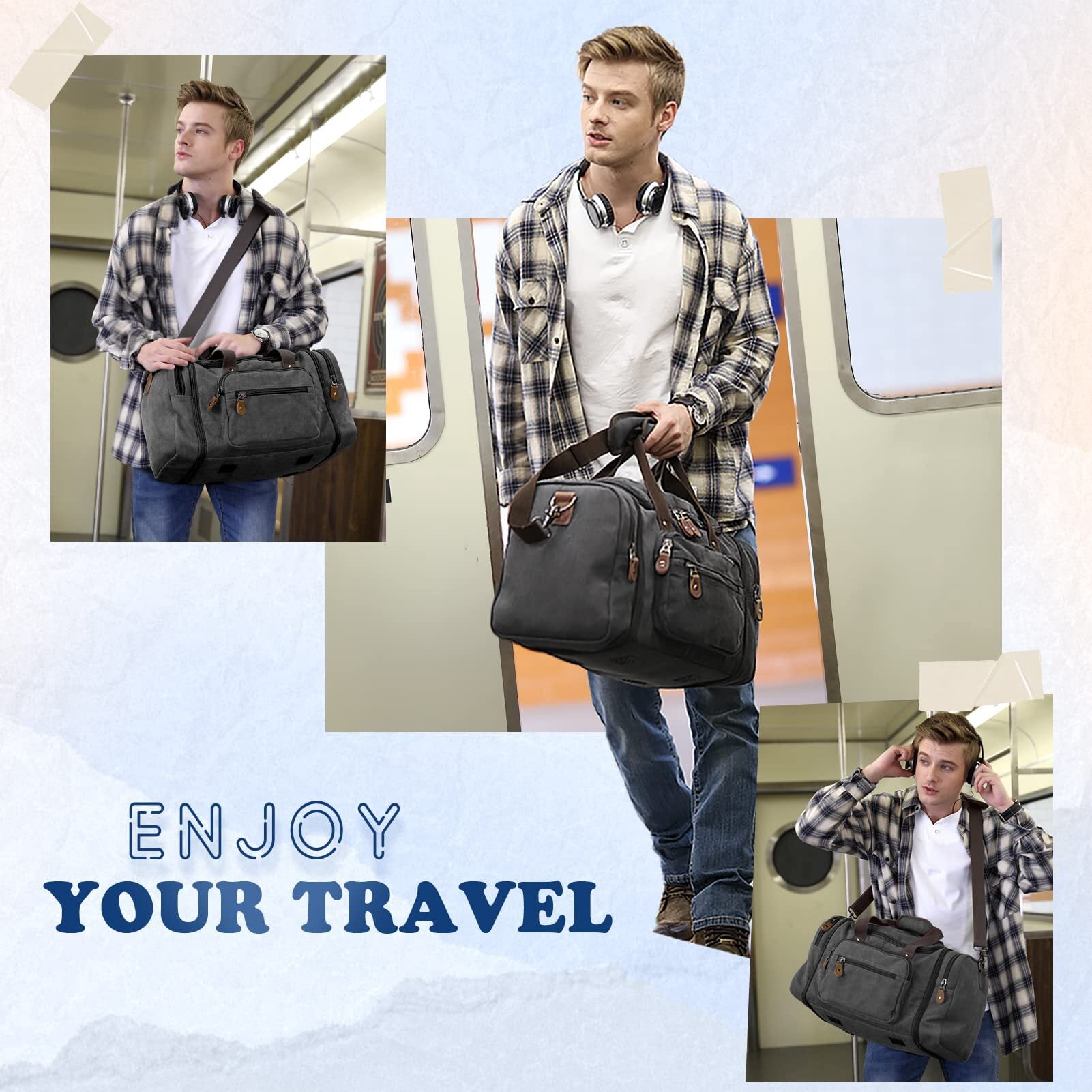 Gonex 60L Canvas Duffel Bags 26" Expandable Travel Duffle Overnight Weekender Bag for Men Women