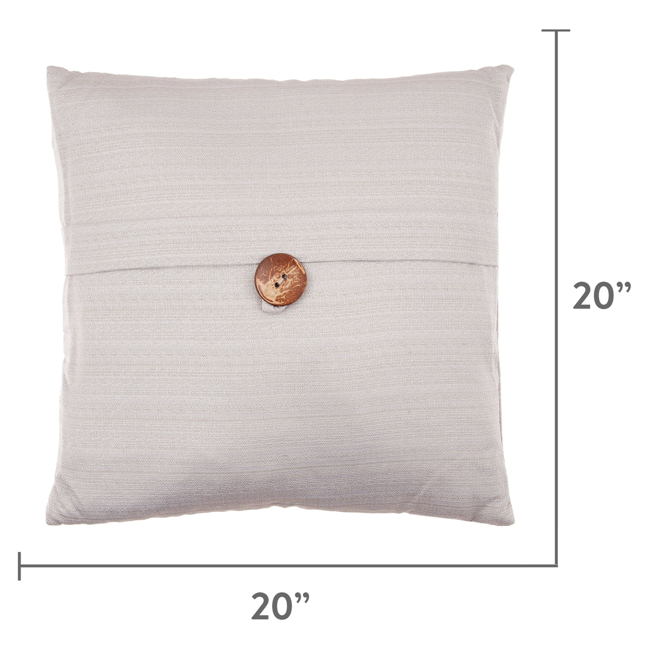 Better Homes & Gardens Feather Filled Banded Button Decorative Throw Pillow, 20" x 20", Grey, 2 Pack