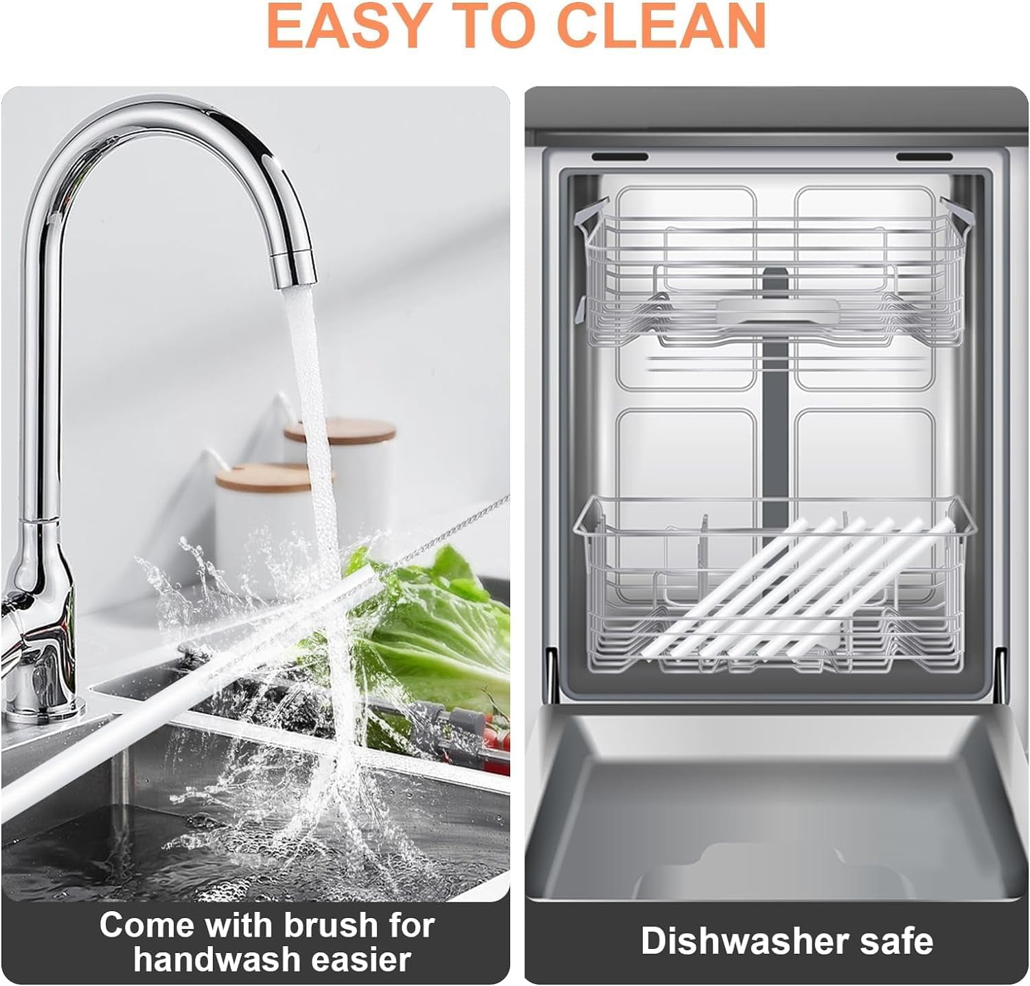 4th Utensil 13in Tumbler Straws with Cleaning Brush,5-Pack, Clear