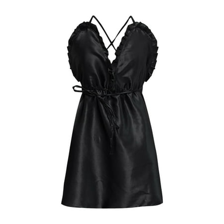 

Ladies Fashion Solid Color Erotic Ruffle Sexy Deep V Satin Sexy Camisole Nightdress crotchless lingerie for women woman lingerie sexy lingerie sexy
